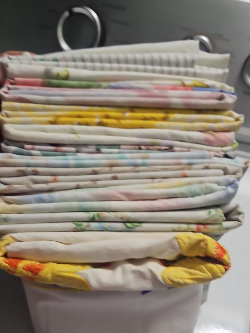 Vtg Stack of 13 Colorful Printed Single Pillowcases - Pastel & Yellow Accents